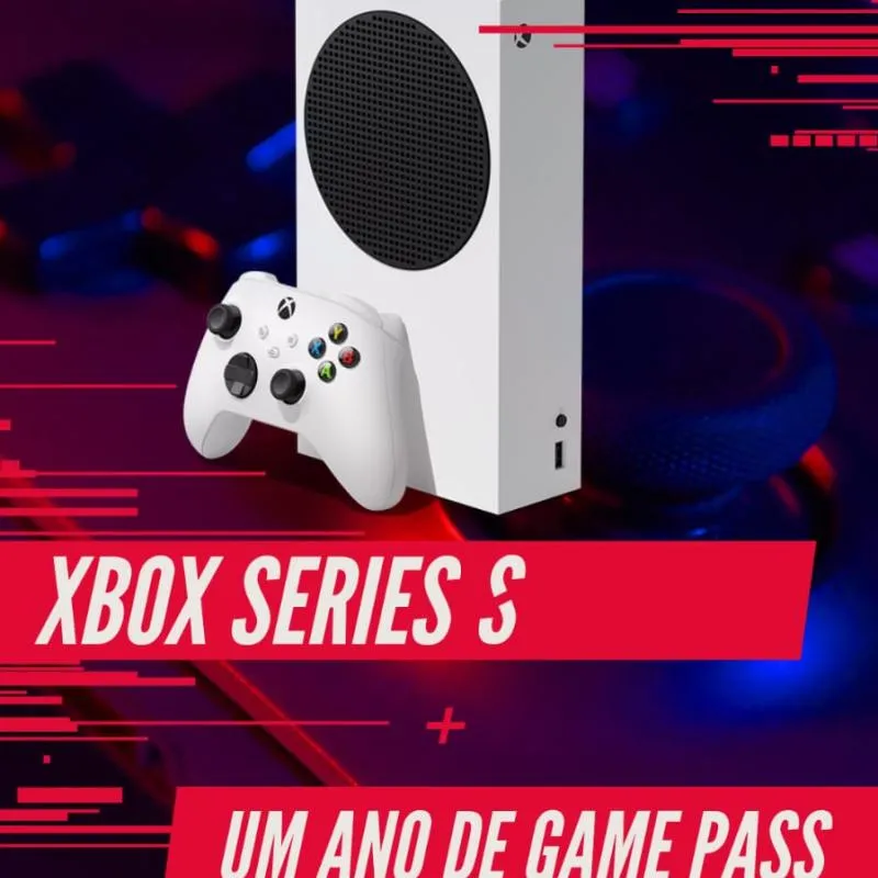 Imagem da campanha Sorteio Xbox series S+ 1 ano de game pass