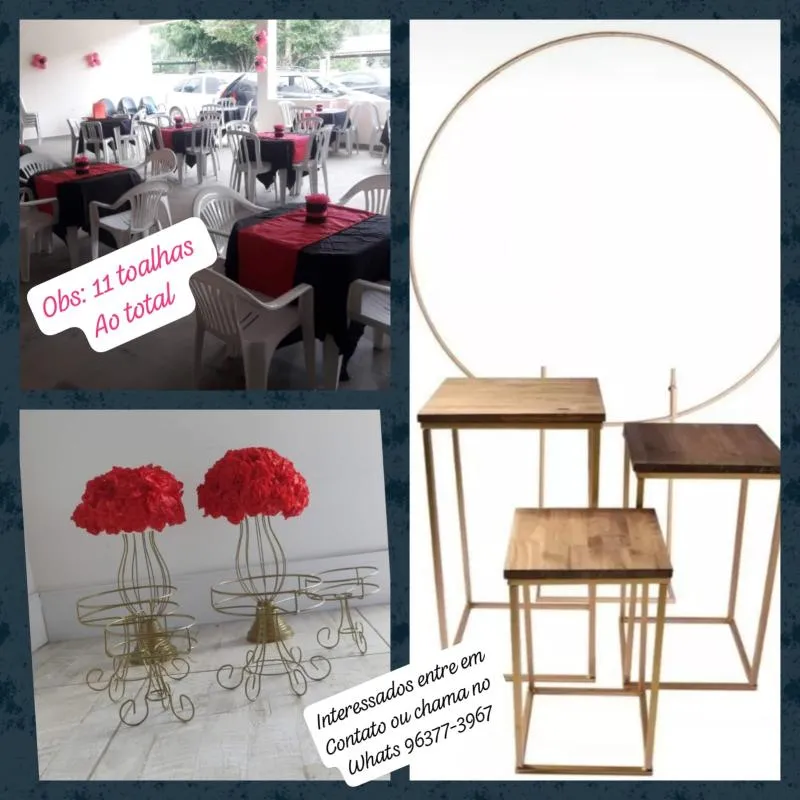 Imagem da campanha Kit decoração (1 painel, 3 mesas, 3 bandejas, 2 vasos e 11 toalhas)