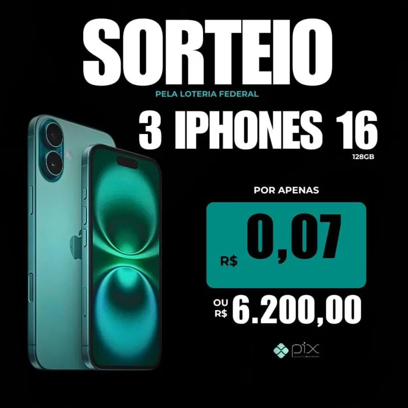 Imagem da campanha SORTEIO 3 IPHONES 16 128GB