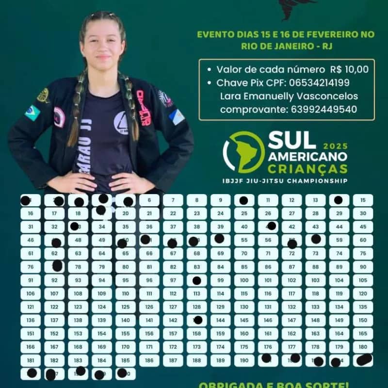 Imagem da campanha Rifa em prol do campeonato Sul-americano