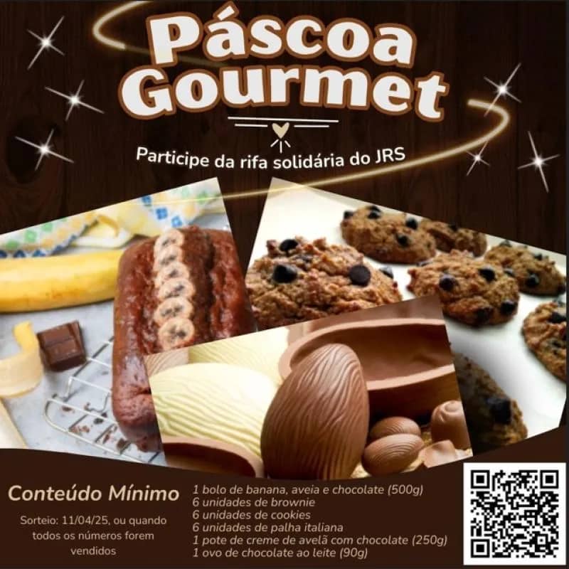Imagem da campanha Cesta Gourmet Solidaria JRS (todos os produtos são feitos com amor, sem ultraprocessados).