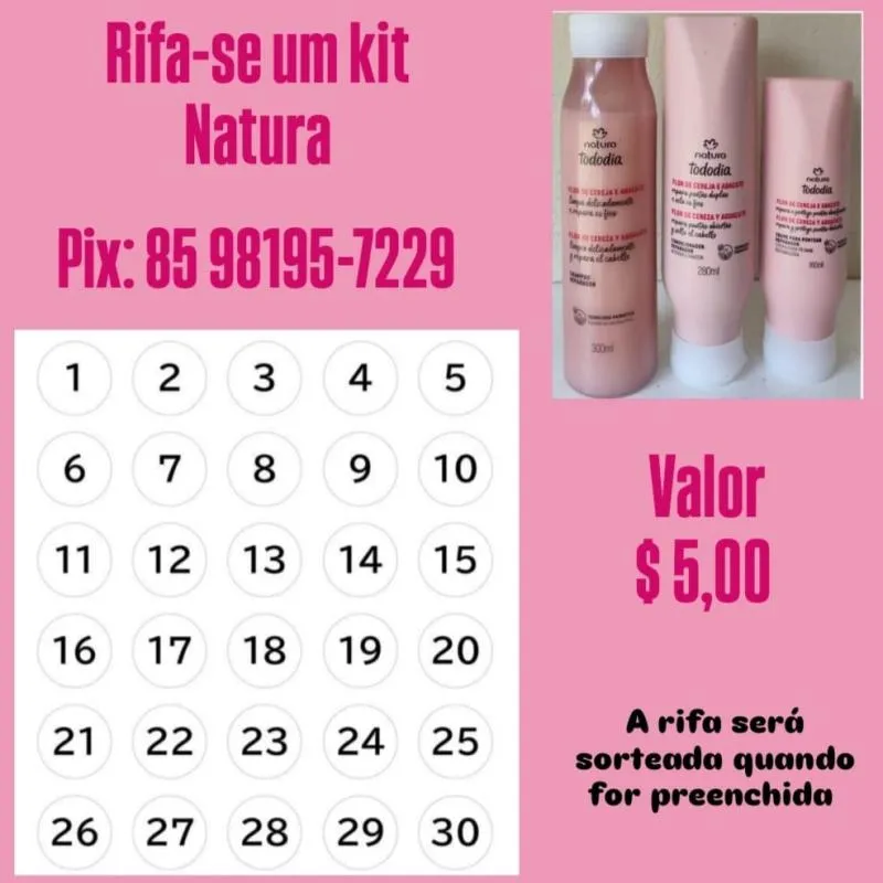 Imagem da campanha Rifa-se um kit Natura