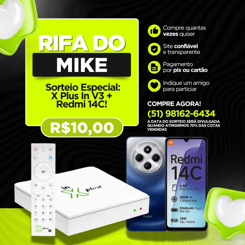 Imagem da campanha Sorteio Especial: X Plus In V3 + Redmi 14C!