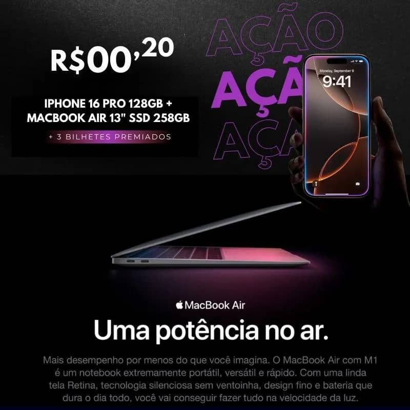 Imagem da campanha KIT BEAUTY CLOSER: IPHONE 16 PRO 128G + MACBOOK AIR 13" SSD 256GB