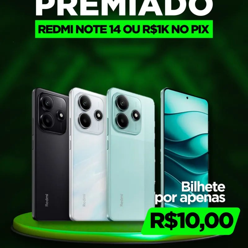 Imagem da campanha Ganhe um Xiaomi redmi note 14 256gb ou 1.000 no pix