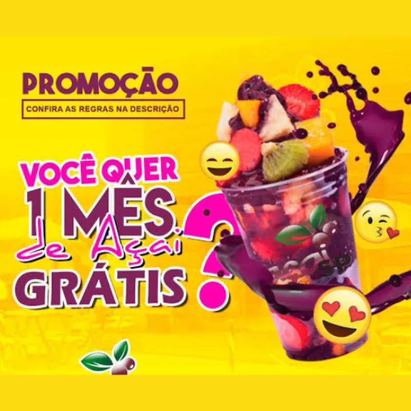 Imagem da campanha AÇAÍ GRÁTIS UM MÊS