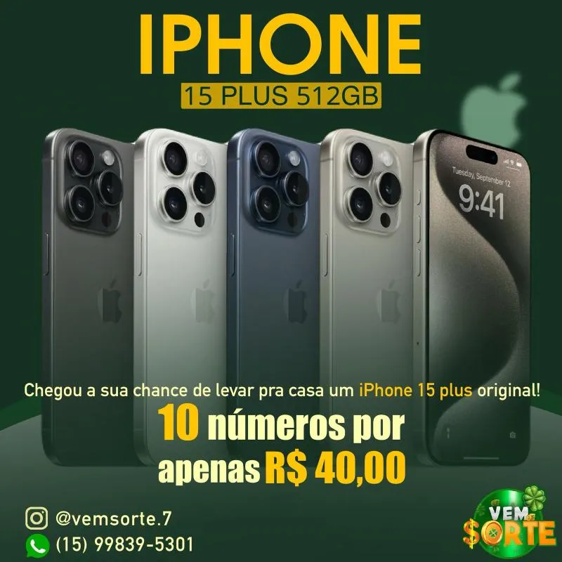 Imagem da campanha CONCORRA 1 Iphone 15 Plus lacrado