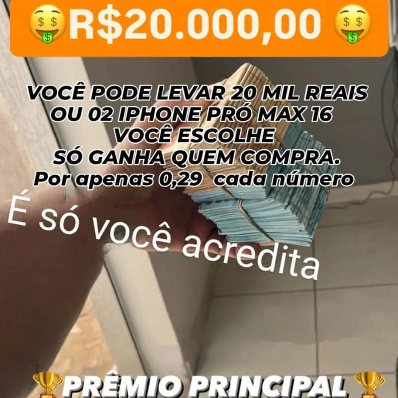 Imagem da campanha Ad.premios iPhone pró Max 16. 4  Rapidinha .. premiação de até 20,000,00 em dinheiro , prêmios de até 50,000,00
