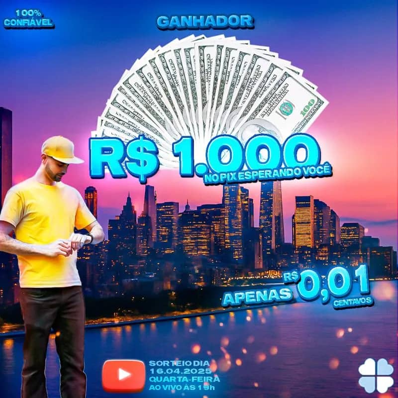 Imagem da campanha sorteio 16/04 R$ 1000 no pix