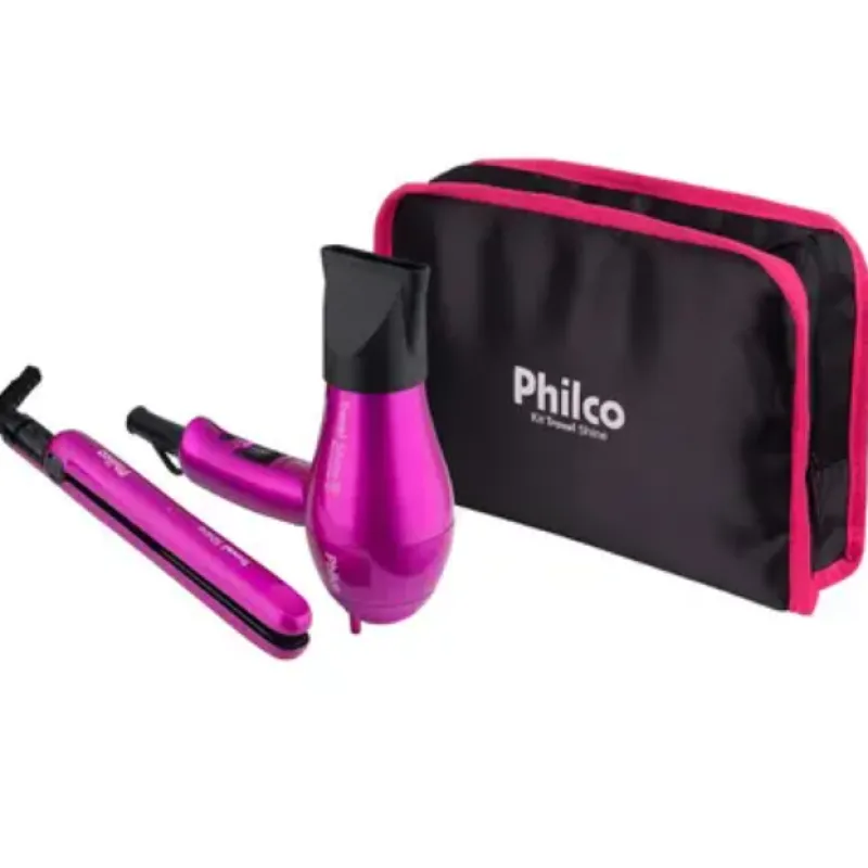Imagem da campanha Kit chapinha+ secadora Philco travel shine com nescessária bivolt
