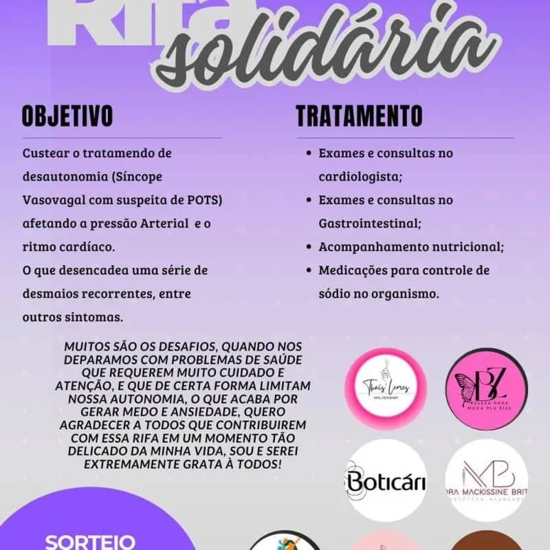 Imagem da campanha Rifa Solidária da Dallila