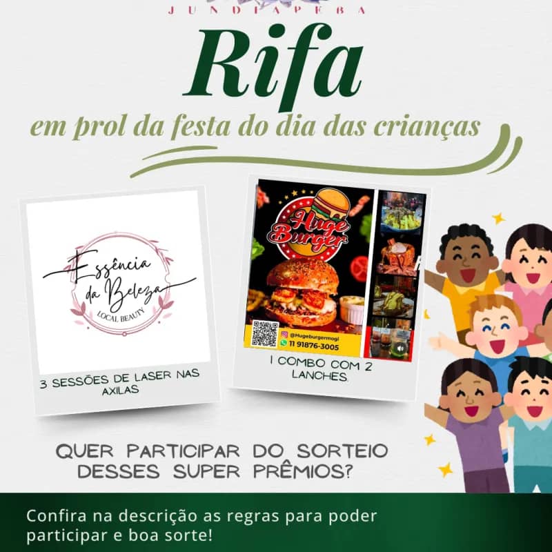 Imagem da campanha Rifa em prol da festa do dia das crianças.