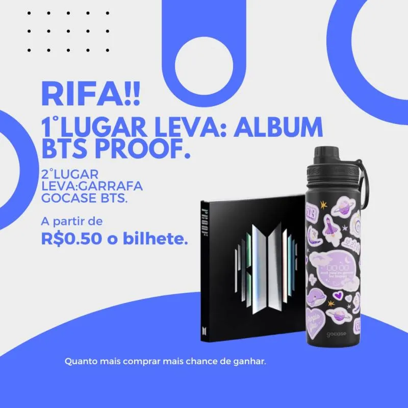 Imagem da campanha RIFA ALBUM BTS PROOF COMPACT.