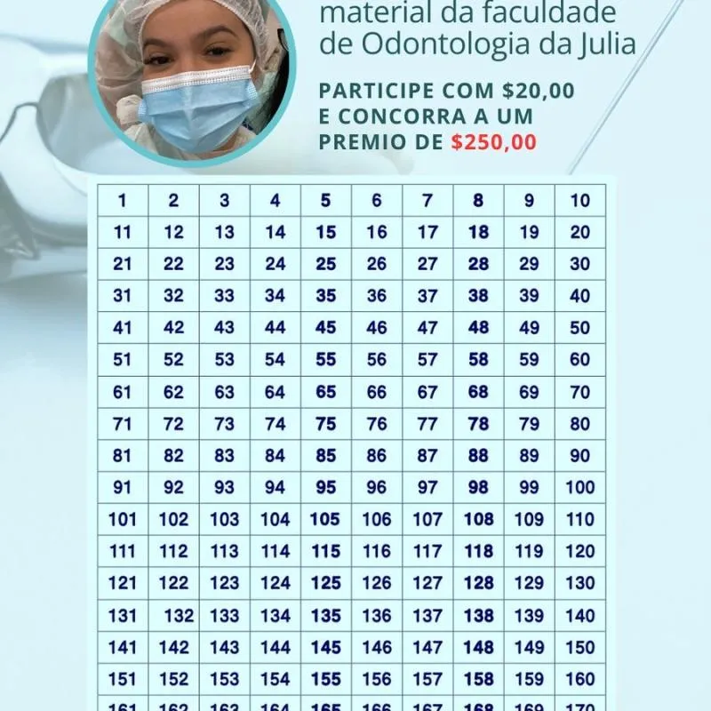 Imagem da campanha Rifa solidária em prol da lista de material da faculdade de Odontologia da Julia