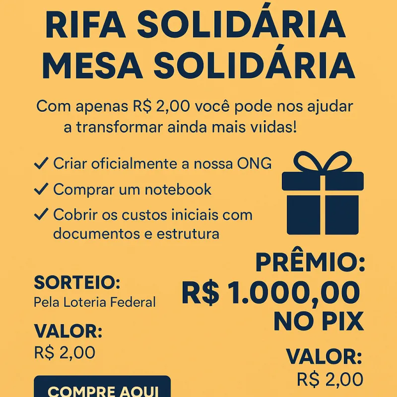 Imagem da campanha Rifa solidária da mesa sólidaria