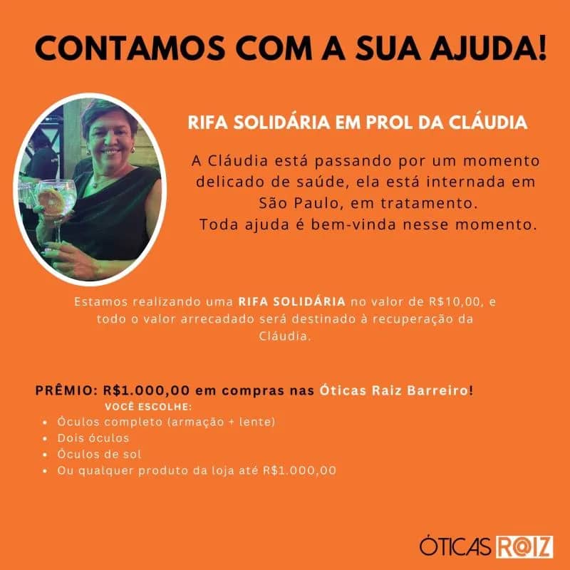 Imagem da campanha Rifa solidária Cláudia Rogeria