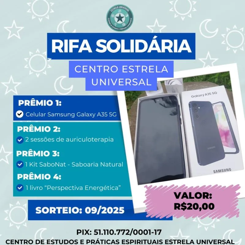 Imagem da campanha Rifa Solidária em prol do Centro Estrela Universal