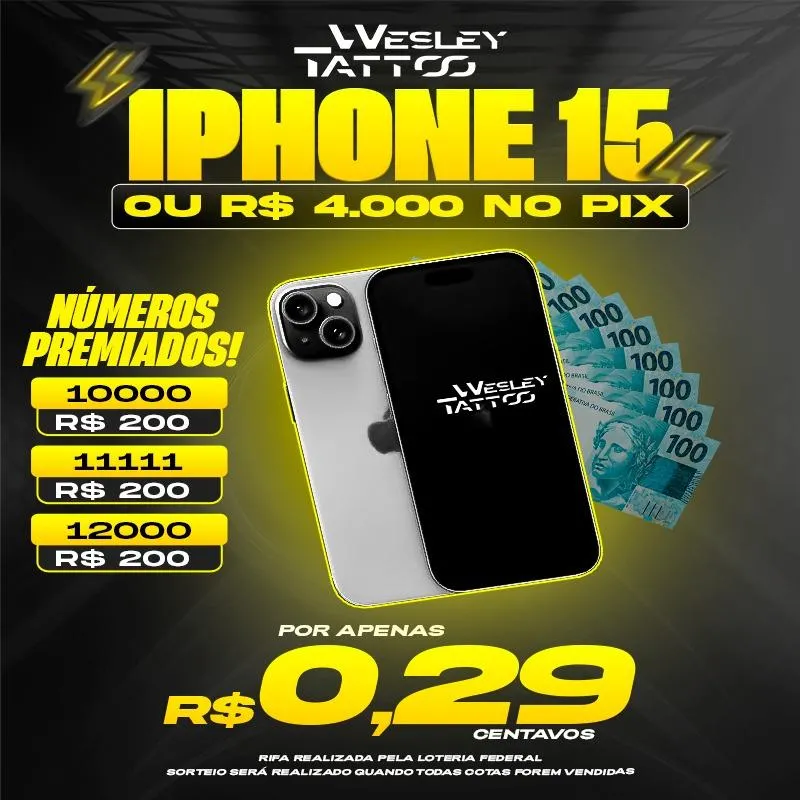 Imagem da campanha IPHONE 15 OU R$4.000 MIL NO PIX
