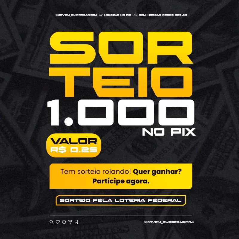 Imagem da campanha RIFA PREMIADA 1.000 REAIS – SORTEIO OFICIAL PELA LOTERIA FEDERAL!