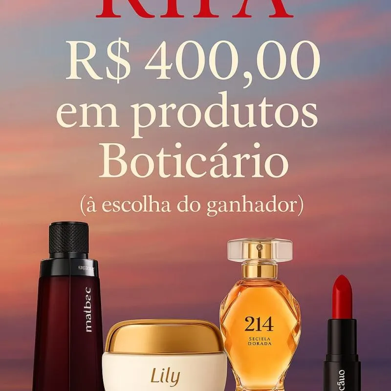 Imagem da campanha Rifa R$ 400,00 em produtos Boticario.