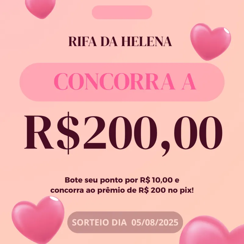 Imagem da campanha 💛 RIFA SOLIDÁRIA – CONCORRA A R$200! 💛