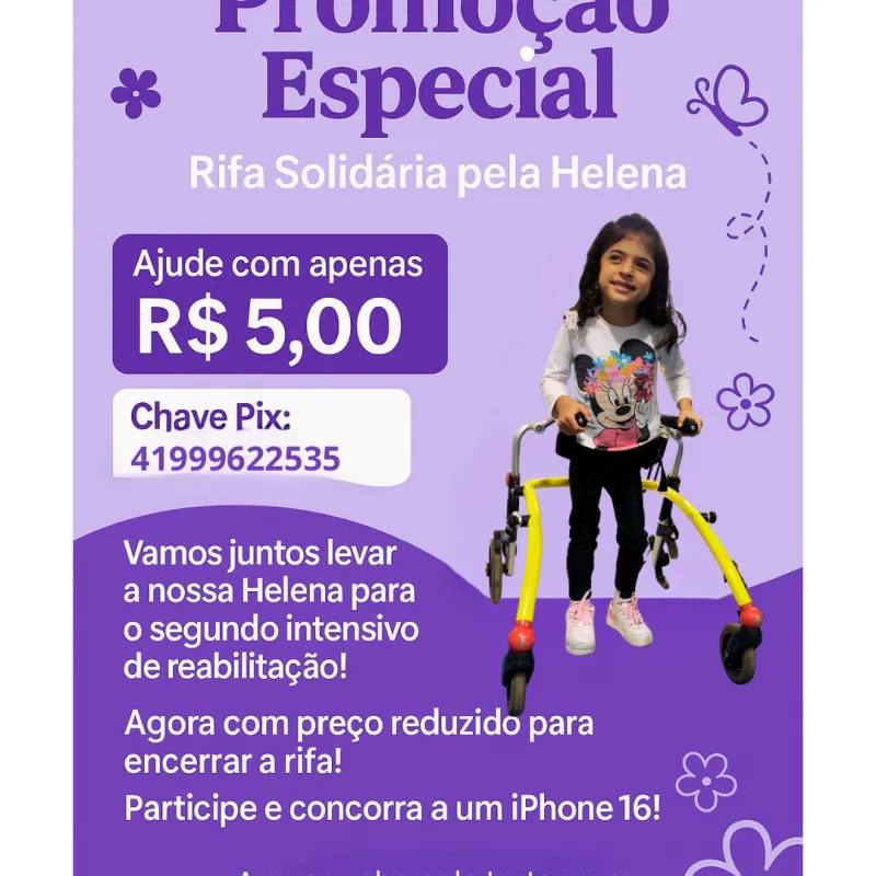 Imagem da campanha Rifa em prol do tratamento da Helena