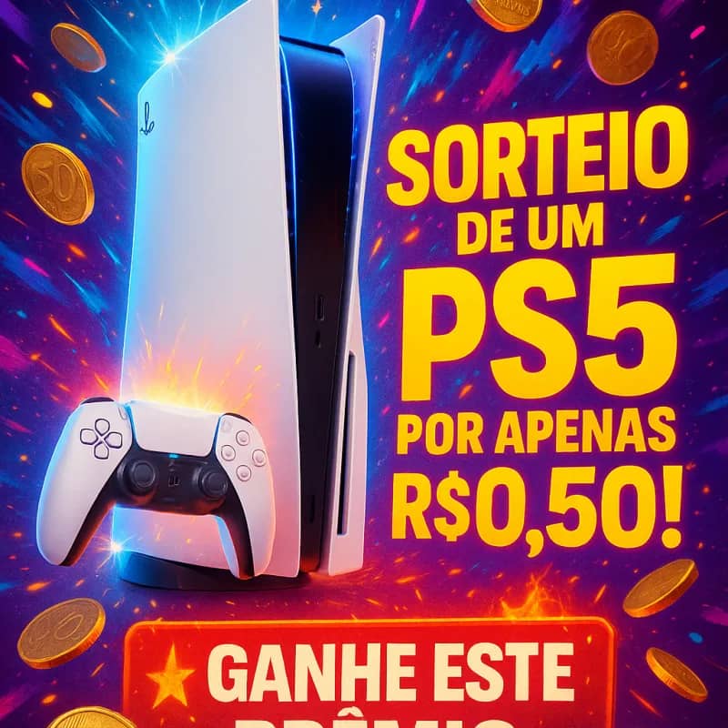Imagem da campanha QUER GANHAR UM PS5? É SÓ 50 CENTAVOS DE CHANCE! 💰🎯