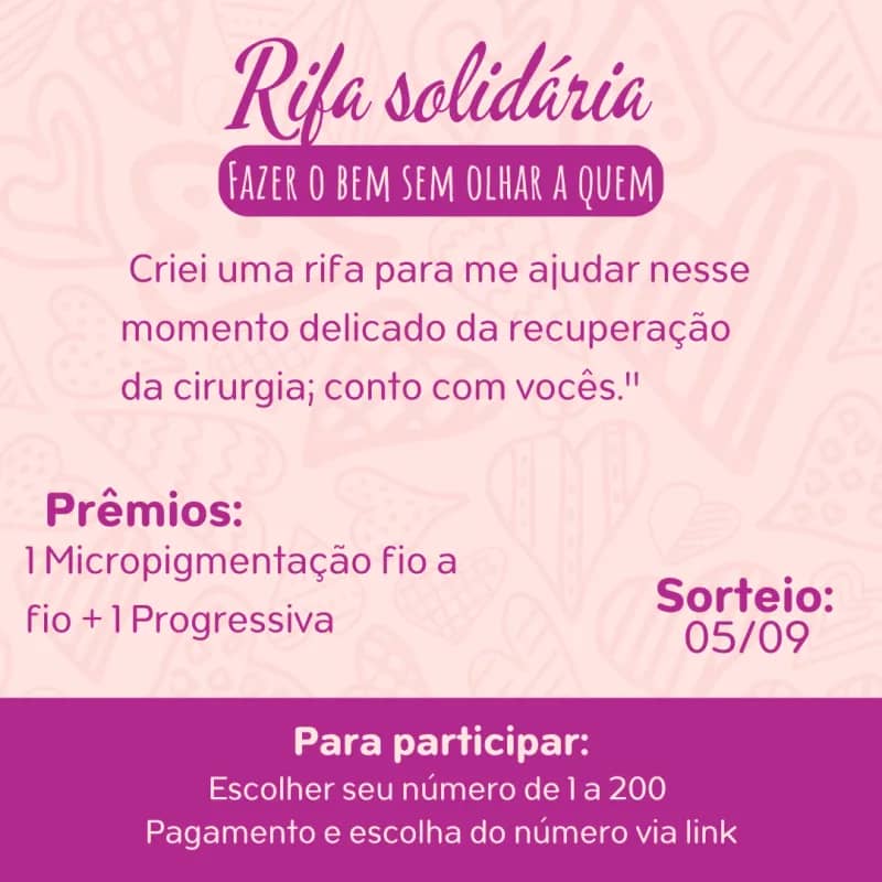 Imagem da campanha rifa solidária Luciene Bento