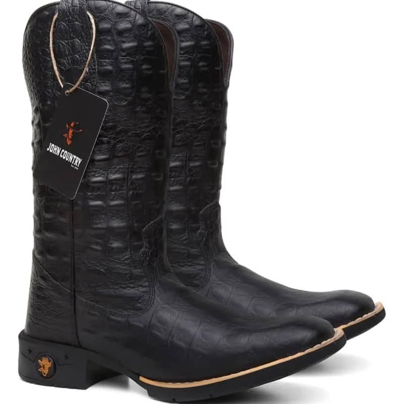 Imagem da campanha Bota Texana Country Em Couro Legítimo Exótico Premium Preta
