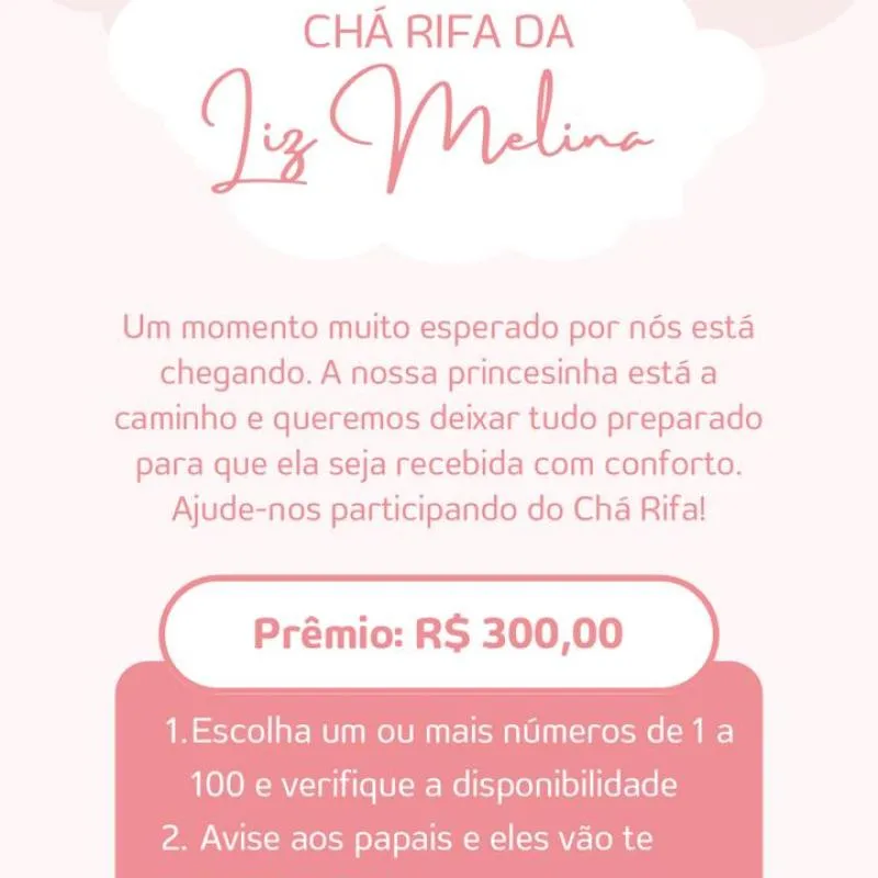Imagem da campanha Chá rifa da Melina