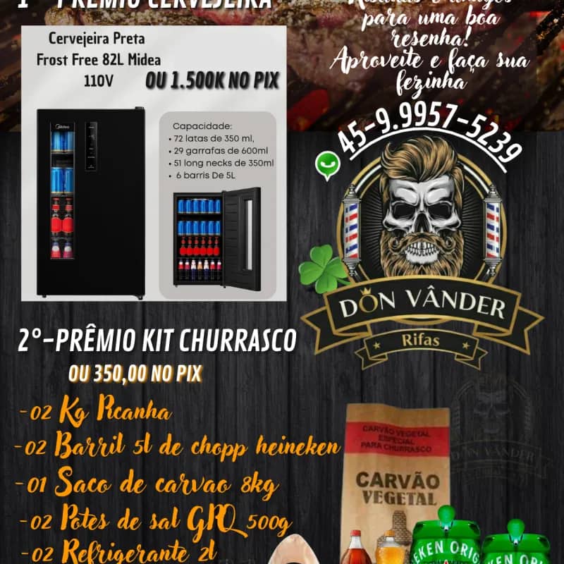 Imagem da campanha Rifa cervejeira ou 1.500k pix, kit churrasco ou R$350,00 pix
