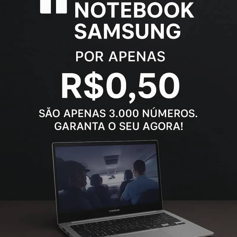 Imagem da campanha Sorteio de Notebook Samsung por apenas R$0,50 centavos