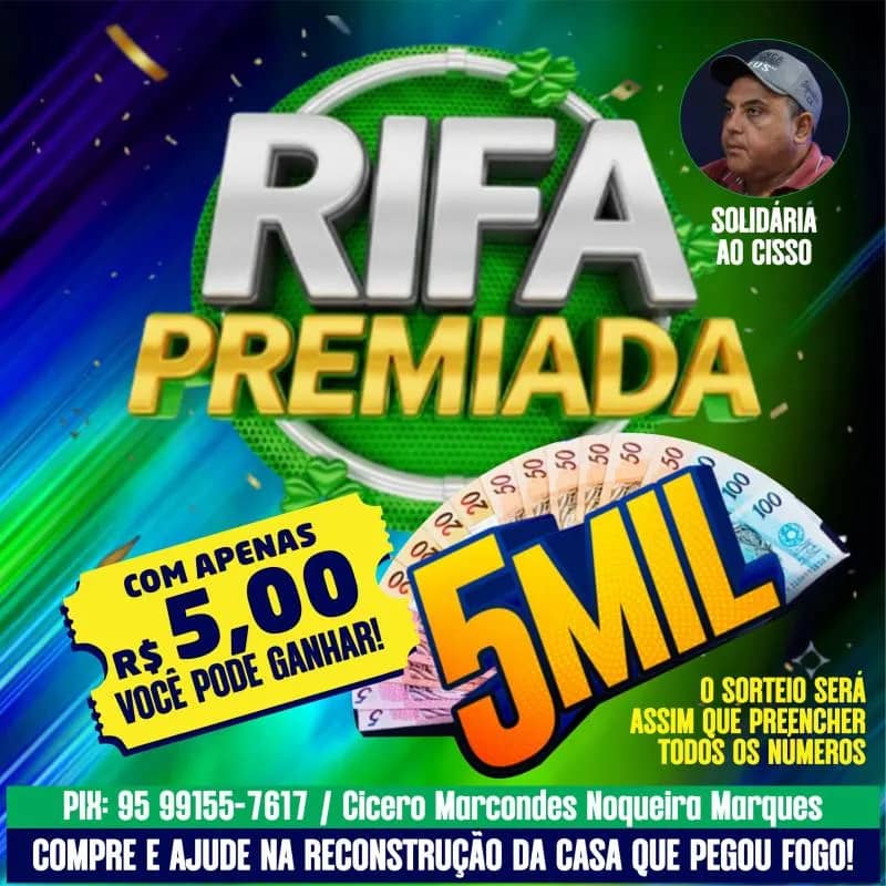 Imagem da campanha RIFA PREMIADA SORTEIO DE 5MIL REAIS