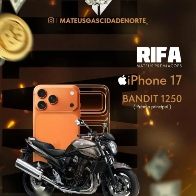 Imagem da campanha MOTO BANDIT 1250 cc prêmio principal!! iPhone 17 pro max cota premiada..