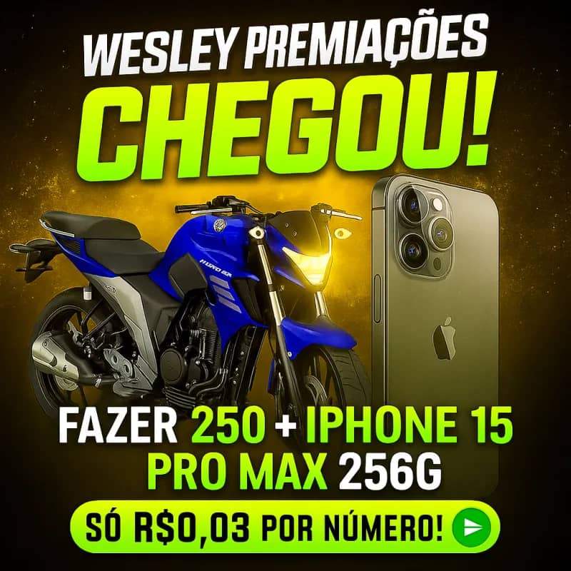 Imagem da campanha YAMAHA FAZER 250 + IPHONE 16 PRO MAX 256G