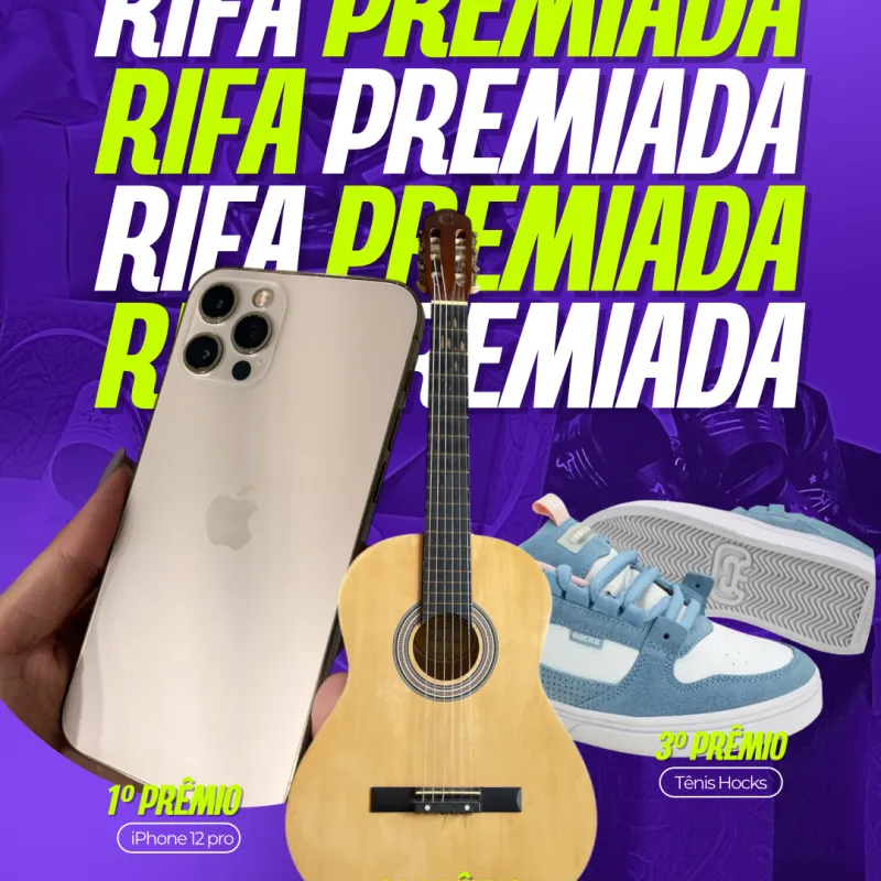 Imagem da campanha Rifa Premiada: iPhone 12 Pro, Violão e Tênis Hocks!