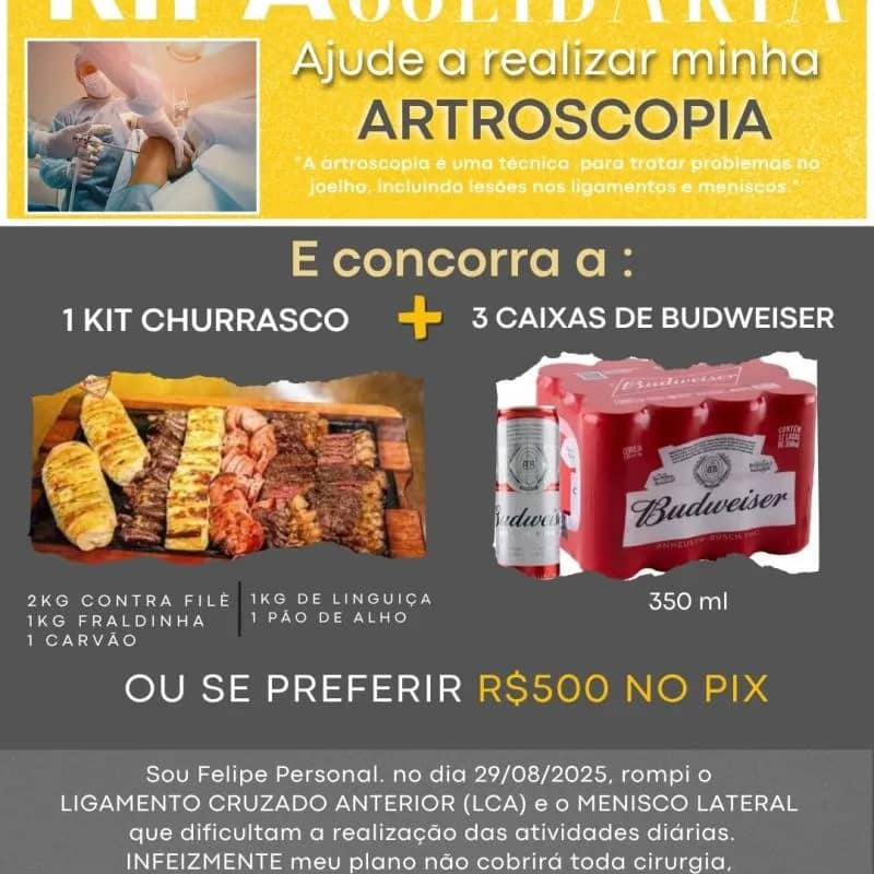 Imagem da campanha AJUDE A FAZER A MINHA CIRURGIA NO JOELHO