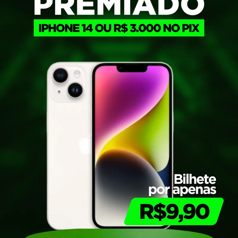 Imagem da campanha SORTEIO IPHONE 14 OU R$3.000 NO PIX