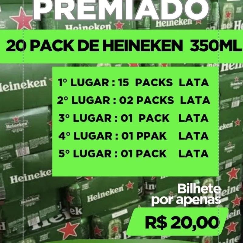 Imagem da campanha Rifa de 20 Pack de Heineken  em lata 350 ML