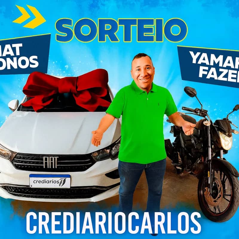 Imagem da campanha SORTEIO FIAT CRONOS + YAMAHA FAZER – CREDIARIOCARLOS