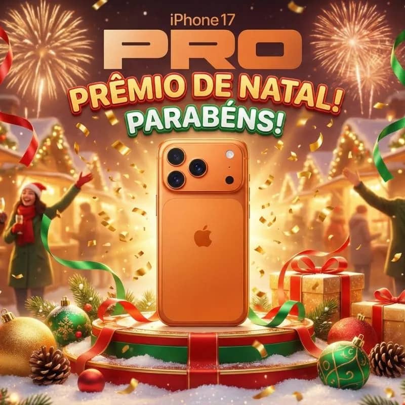 Imagem da campanha Ação de Natal -Apple iPhone 17 Laranja Cósmico.
