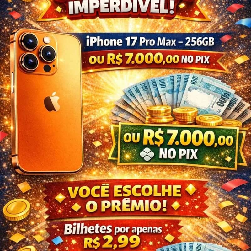 Imagem da campanha iPhone 17 Pro Max - 256GB ou R$ 7.000 no Pix🤑