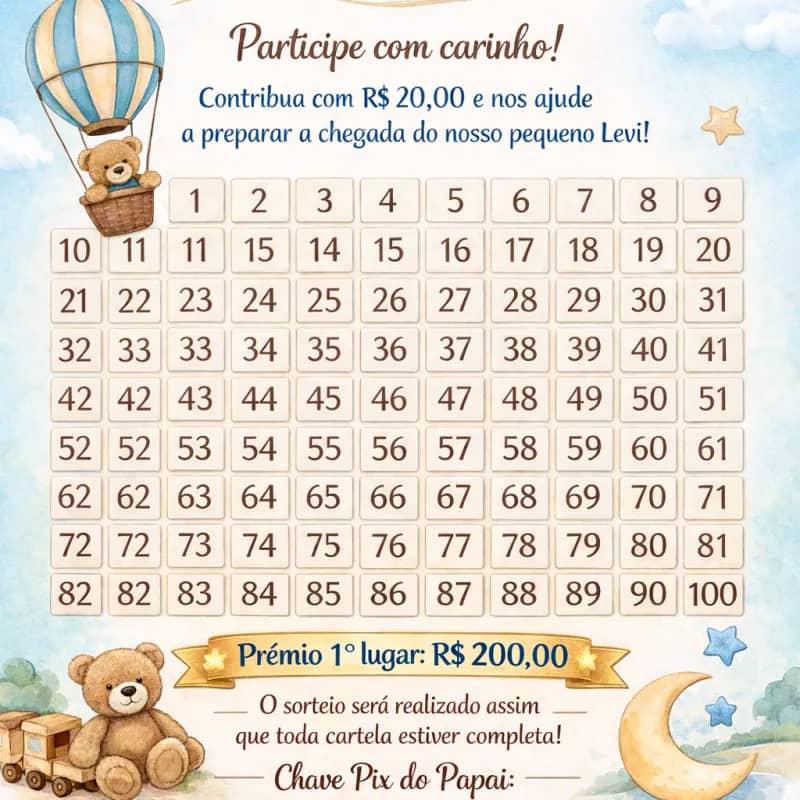 Imagem da campanha Chá de rifa do levi