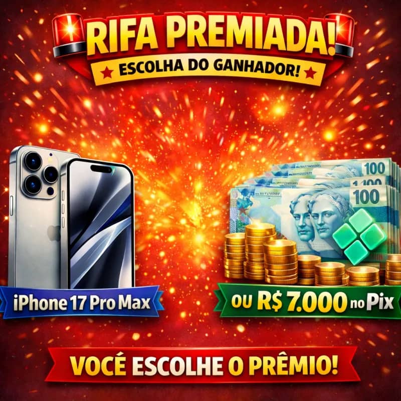Imagem da campanha Primeira Ação Premiada – iPhone 17 Pro Max ou R$ 7.000 no Pix