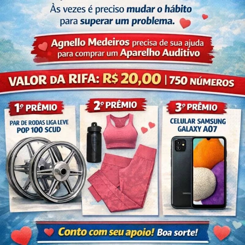 Imagem da campanha Rifa Solidária voltando a ouvir