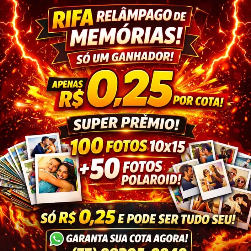 Imagem da campanha 🎉 SORTEIO GIGANTE! 100 FOTOS 10x15 + 50 POLAROID