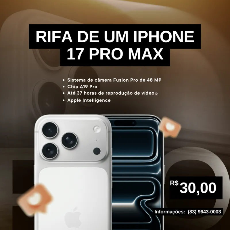 Imagem da campanha Rifa iPhone 17 Pro Max