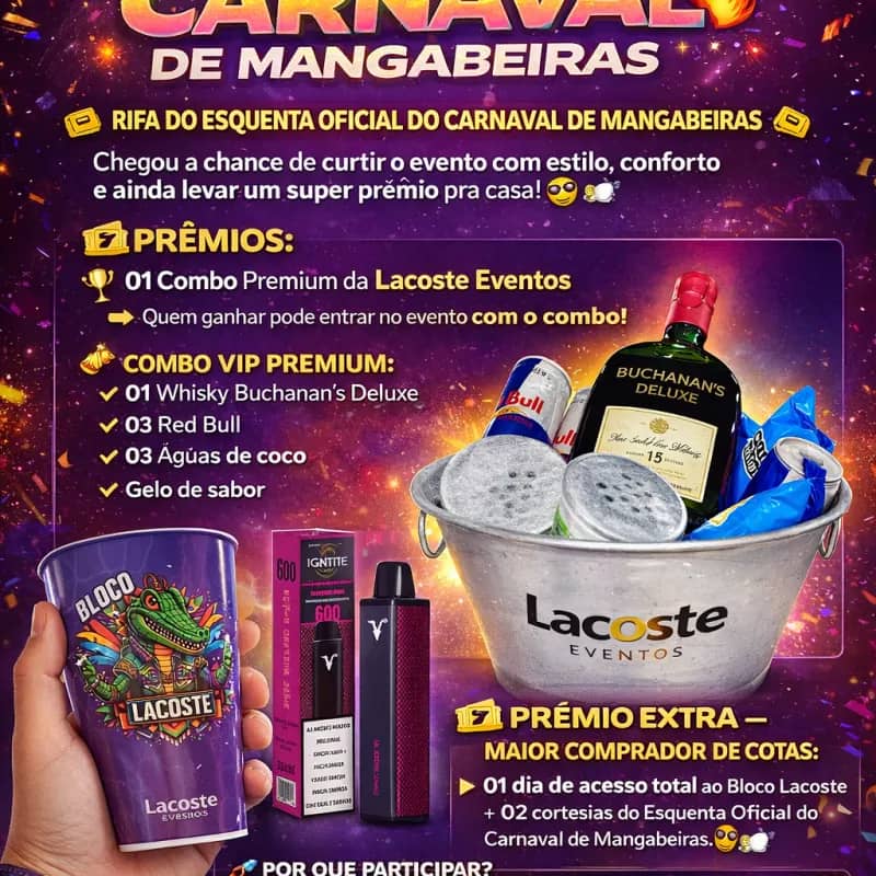 Imagem da campanha RIFA OFICIAL ESQUENTA DO CARNAVAL DE MANGABEIRAS