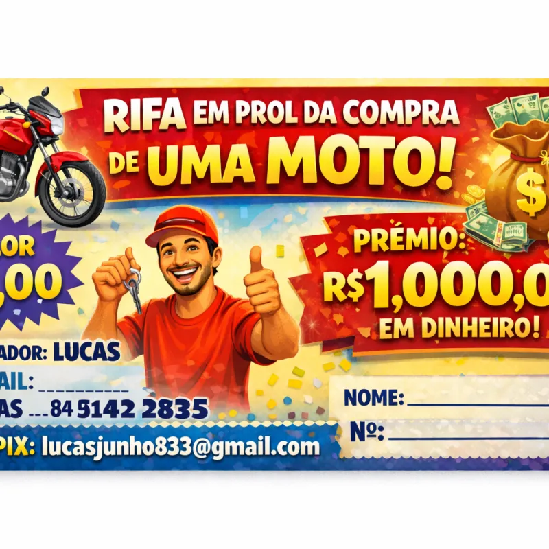 Imagem da campanha Rifa em prol de compra de moto