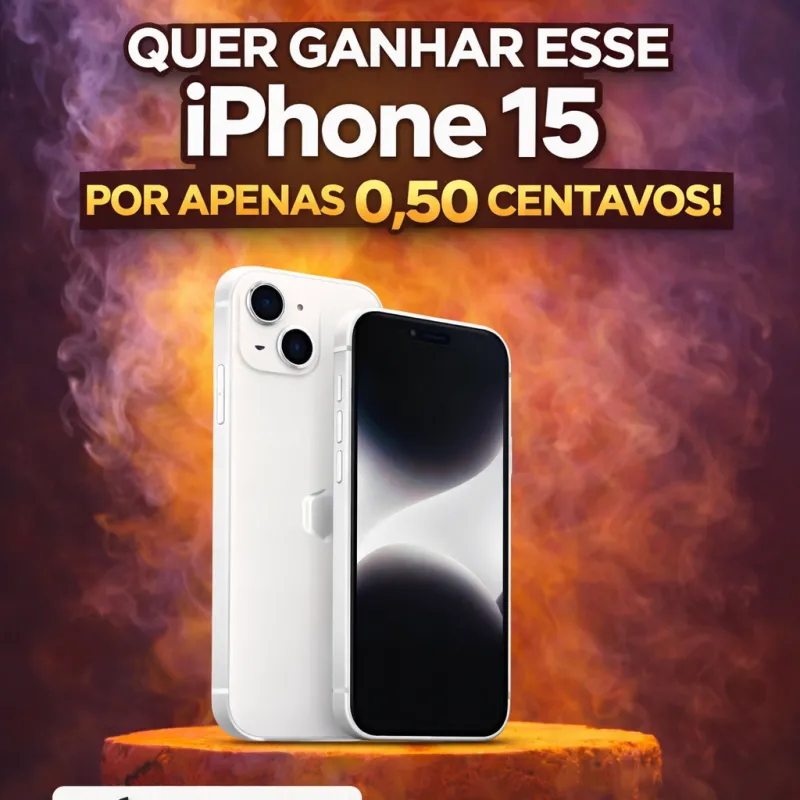 Imagem da campanha Quer ganhar um iPhone 15 por apenas  0,50 centavos
